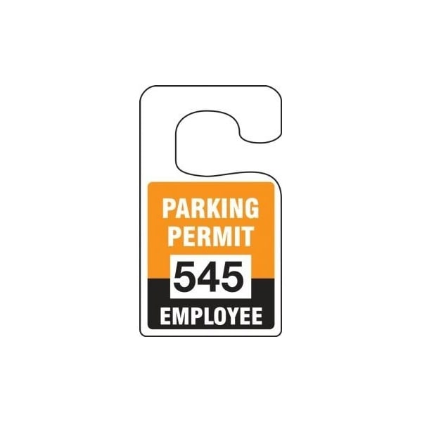 Accuform Parking Permit Tag, EMPLOYEE Numbered 500-599, Red, 5in x 3in, Laminated PF-Cardstock, 100PK TNT272RDF - main